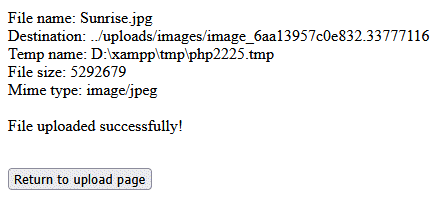 The file was uploaded with a unique filename