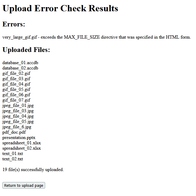 Nineteen files are uploaded and one is rejected